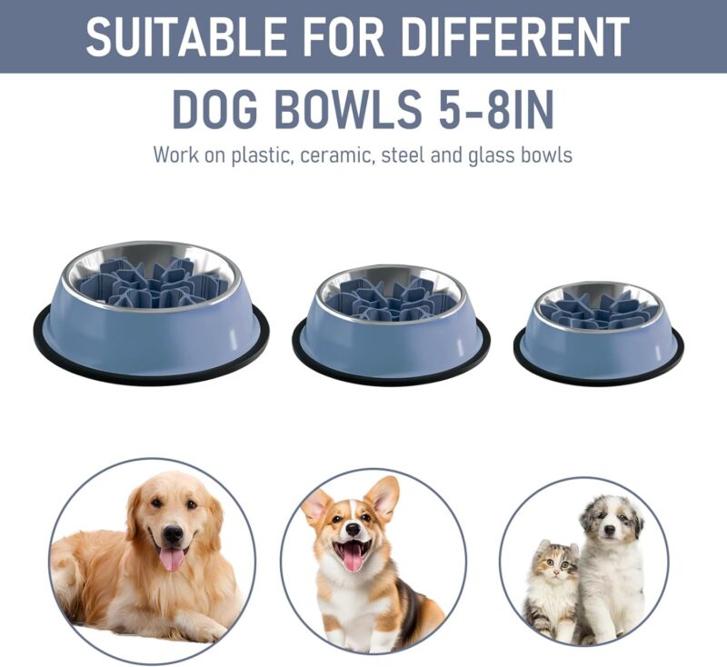 Slow Feeder Insert for Dog Bowl with Upgraded Large Suction Cups, Anti Slip Cuttable Anti-Chocking Snow Slow Feeding Healthy Eating Fits Small Medium Metal Dog Bowls Adjustable Length 4.7-7 in Blue - Image 7
