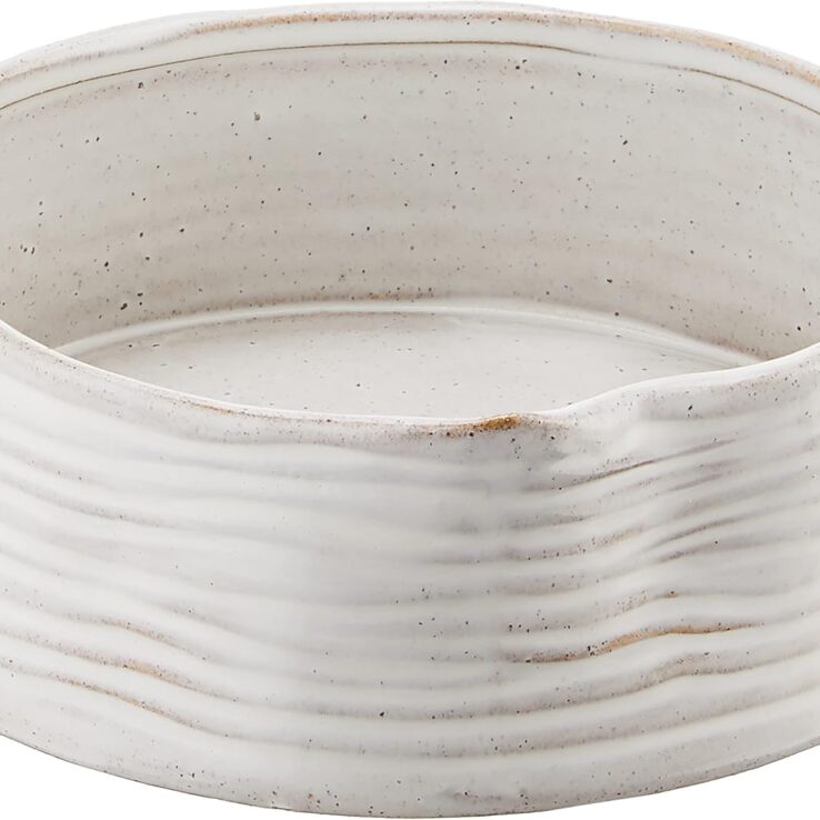 Fringe Studio Stoneware Pet Bowl, Medium, Ribbed White (501005)