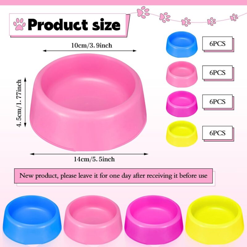24 Pcs Pet Plastic Bowls Dogs Puppy Birthday Party Supplies Reusable Cat Food Feeding Water Dish Candy Colour Pet Bowls for Dog Birthday Party Favors, Blue Rose Red Yellow and Pink - Image 2