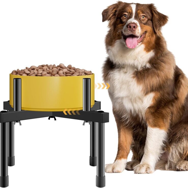 Elevated Single Dog Bowl Stand: Single Raised Dog Bowl Holder - Adjustable Width Tall Elevated Dog Bowls for Large, Medium and Small Dogs (Bowl not Included)
