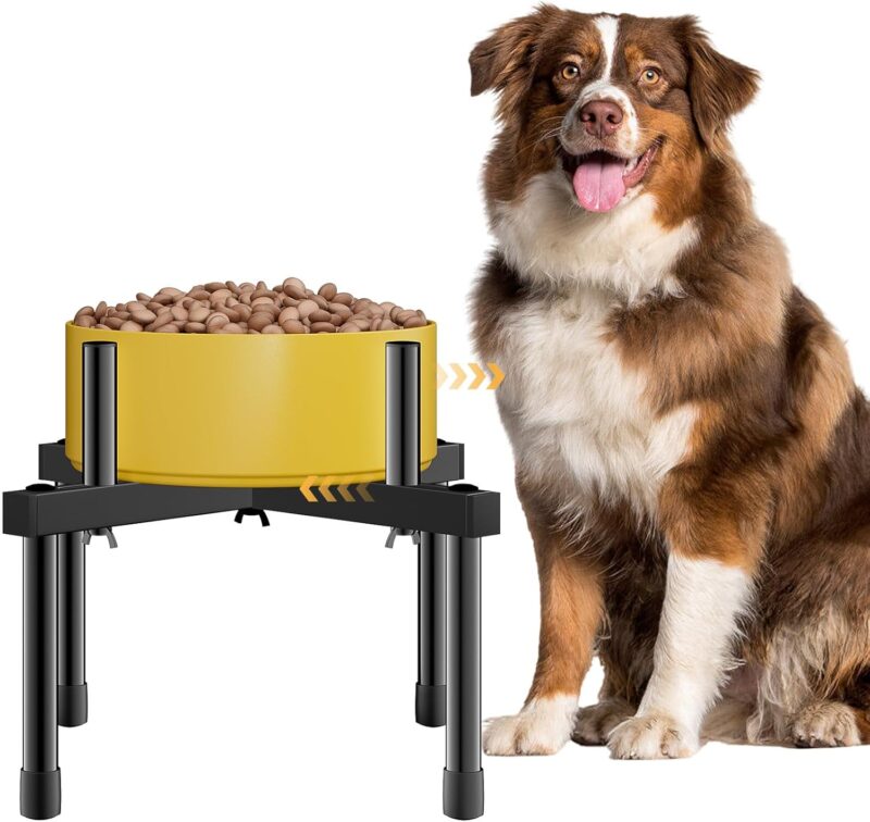 Elevated Single Dog Bowl Stand: Single Raised Dog Bowl Holder - Adjustable Width Tall Elevated Dog Bowls for Large, Medium and Small Dogs (Bowl not Included)
