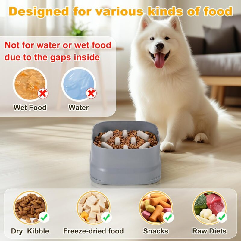 Sunhoo Slow Feeder Dog Bowls Large Breed Puppy Puzzle Feeding Dish Maze Feed Bowl Small Medium Dogs Plate Adjustable Ridges to Slower Down Eating Anti-slip Easy to Clean Indoor Use 7.5*7.5*4 in(Grey) - Image 5