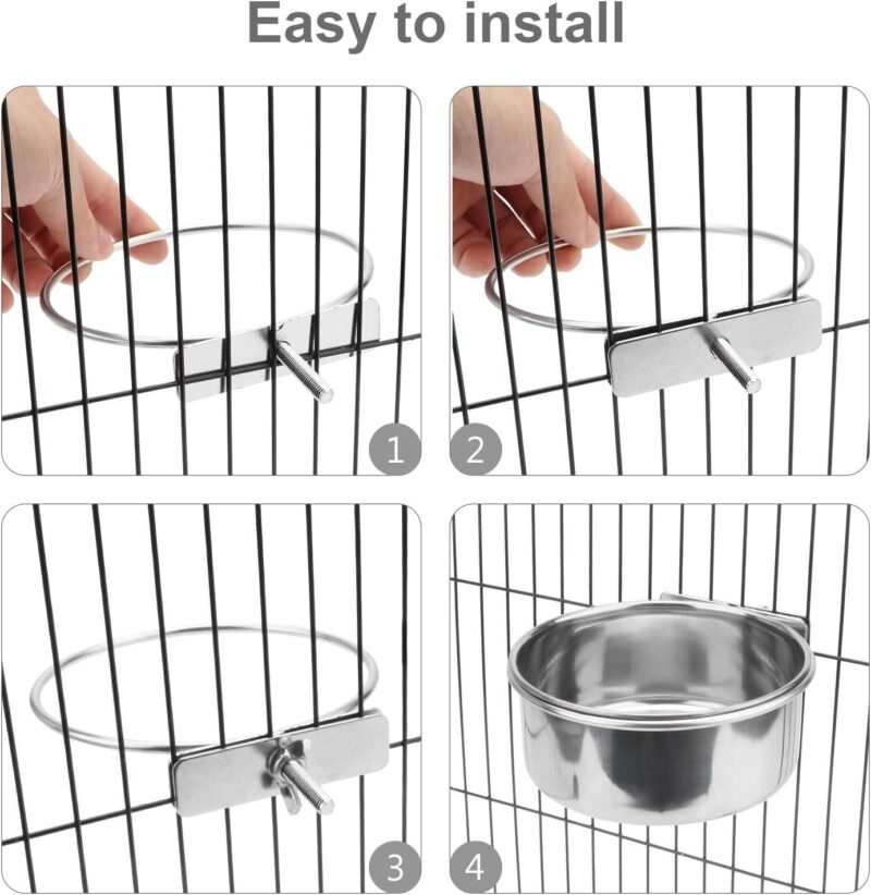 Wontee Pet Food Water Bowl with Clamp Holder Stainless Steel Feeding Cups Feeder for Dog Bird Parrot Cat Rabbit, 2 Packs (L) - Image 6