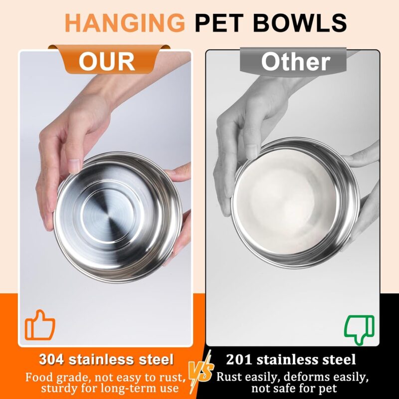 Dog Crate Water Bowl No Spill, Crate Bowls for Small Size Dog, 2 Pack Kennel Water Food Bowls Hanging, Stainless Steel Crate Cage Feeder Dish Bowl for Dogs Small Animals - Image 3