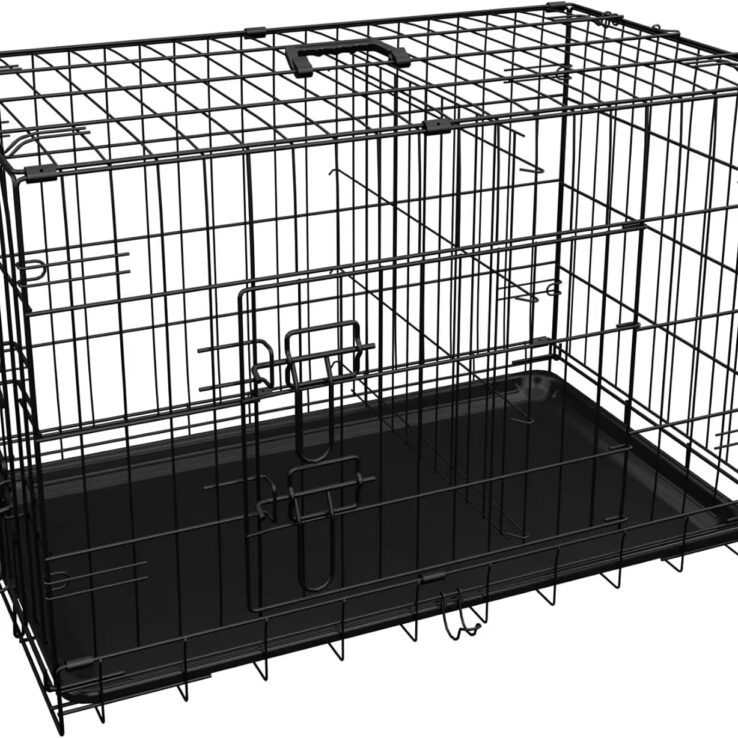 Durable & Portable 48" Double Door Dog Crate with Divider & Leak-Proof Tray – Foldable Metal Wire Cage for Indoor/Outdoor Use, Travel, and Pet Training (Large Dogs)