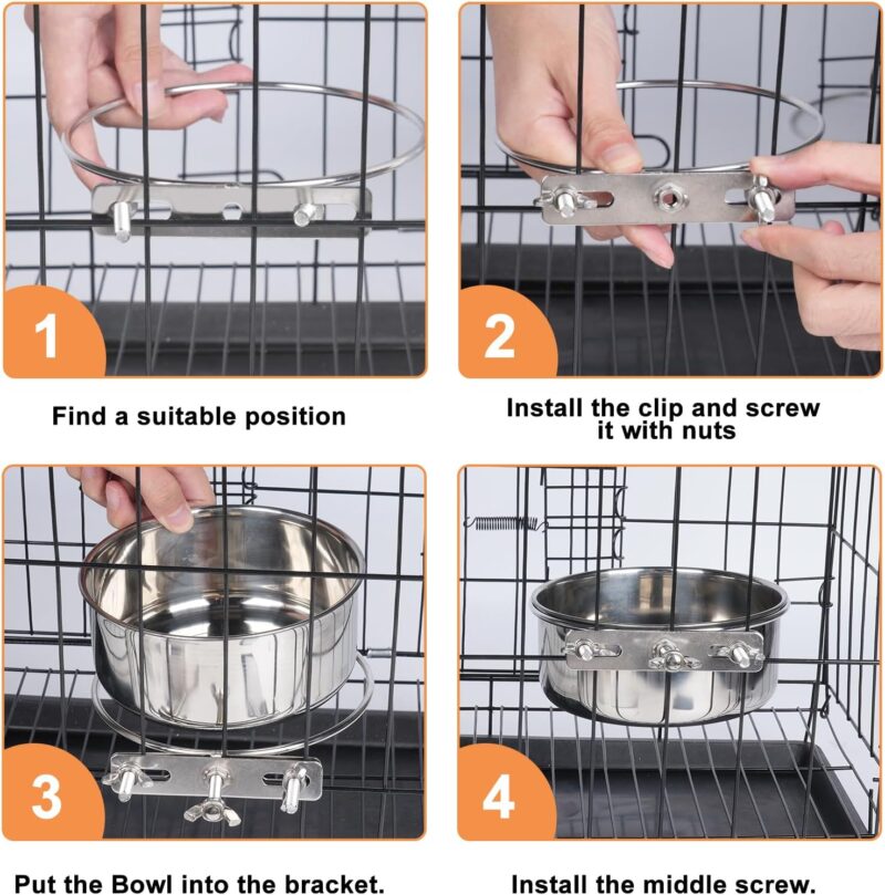 Dog Crate Water Bowl No Spill, Crate Bowls for Small Size Dog, 2 Pack Kennel Water Food Bowls Hanging, Stainless Steel Crate Cage Feeder Dish Bowl for Dogs Small Animals - Image 7