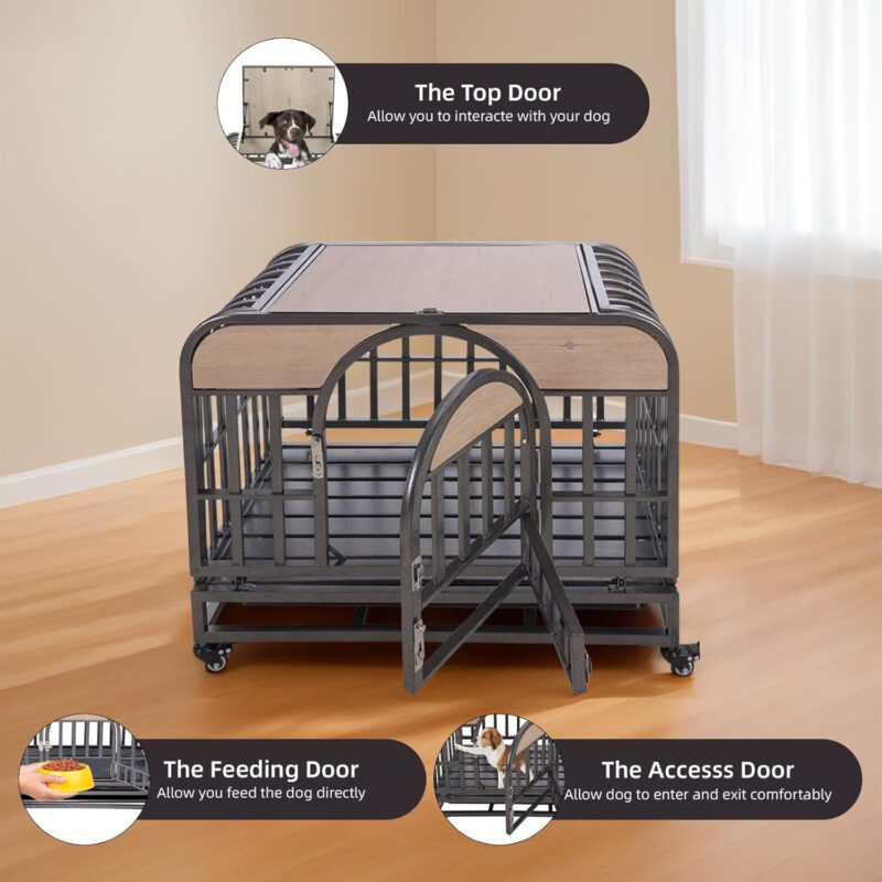 37in Heavy Duty Dog Crate, Furniture Style Dog Crate with Removable Trays and Wheels for High Anxiety Dogs QN588 - Image 2