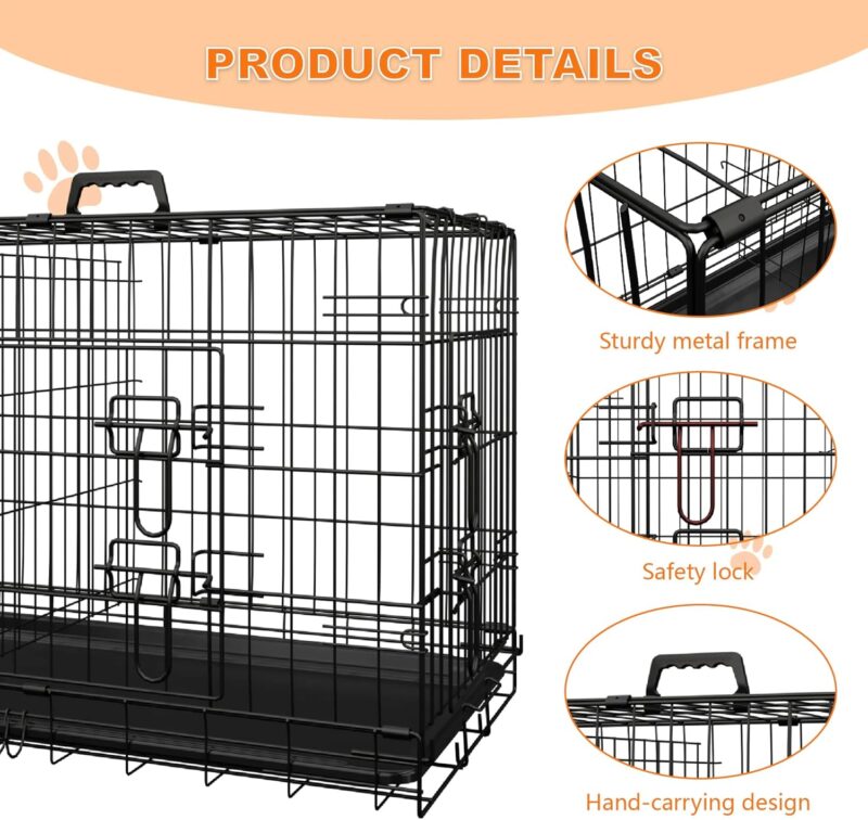 Durable & Portable 48" Double Door Dog Crate with Divider & Leak-Proof Tray – Foldable Metal Wire Cage for Indoor/Outdoor Use, Travel, and Pet Training (Large Dogs) - Image 2