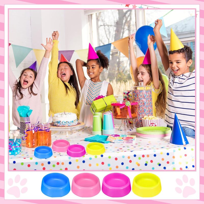 24 Pcs Pet Plastic Bowls Dogs Puppy Birthday Party Supplies Reusable Cat Food Feeding Water Dish Candy Colour Pet Bowls for Dog Birthday Party Favors, Blue Rose Red Yellow and Pink - Image 7