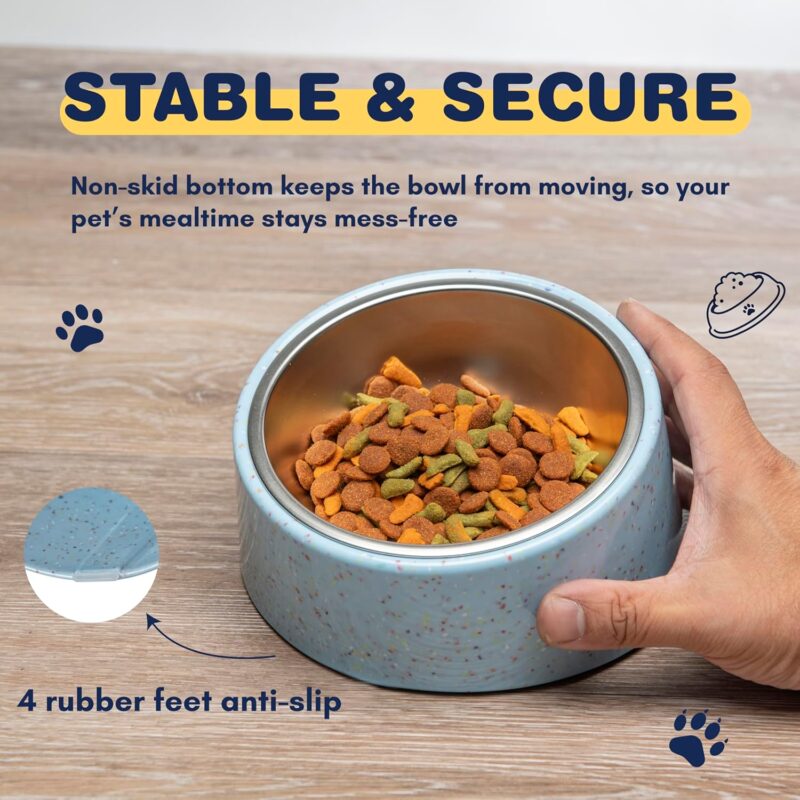 Bzyoo 2 Cup Tilted Dog Bowl for Small Dogs & Cats, Stylish Sprinkle Design, Elevated, Stainless Steel 16oz Inner Bowl, Non-Skid, Reduce Spillage, BPA-Free, Dishwasher Safe Color:Blue - Image 5