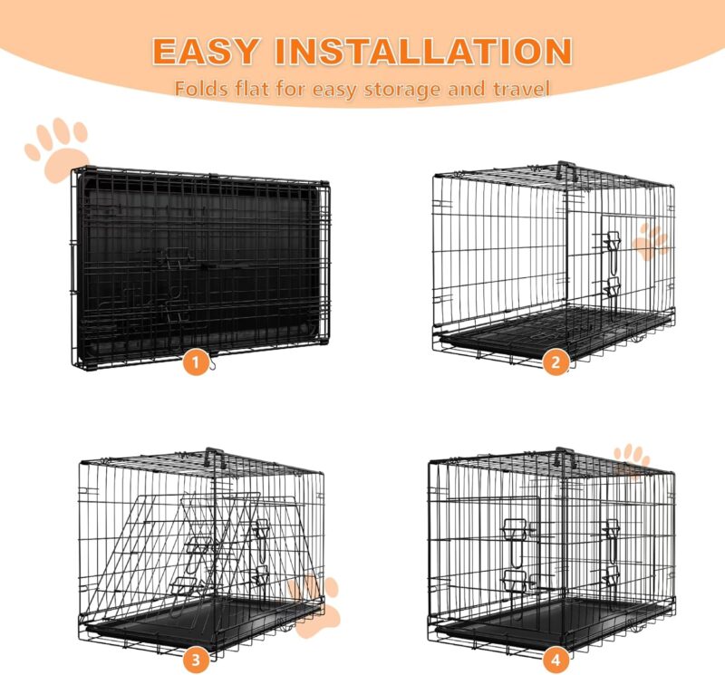 Durable & Portable 48" Double Door Dog Crate with Divider & Leak-Proof Tray – Foldable Metal Wire Cage for Indoor/Outdoor Use, Travel, and Pet Training (Large Dogs) - Image 7