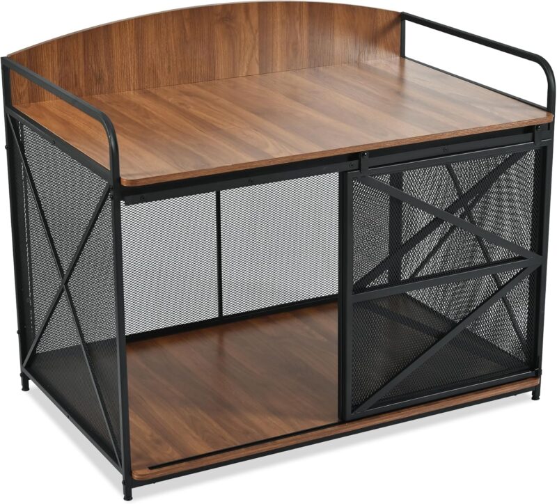 42.8" Heavy Duty Large Dog Crate Furniture for Big Medium Dog, Farmhouse Wooden Dog Kennel Indoor End Table, Decorative Pet House for Large Dogs (Brown) - Image 6