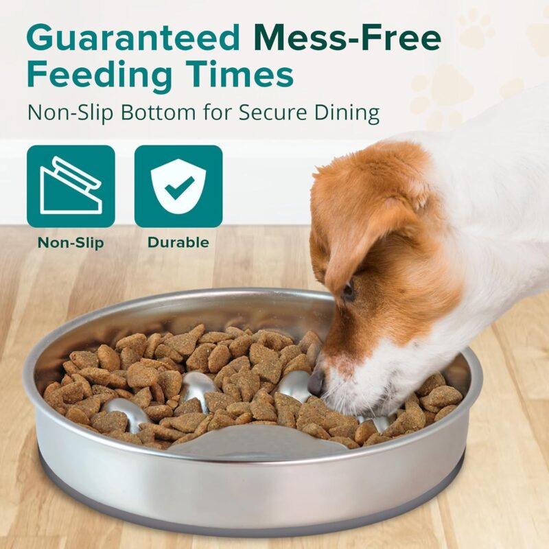 BarkNGo Slow Feeder Dog Bowl, Stainless Steel Slow Feeding Dog Bowl, 2 Cup Non-Slip Metal Slow Feeder Dog Bowl Suitable for Dry, Wet & Raw Food, Dog Water Bowl for Small & Medium Sized Fast Eater Dogs - Image 4