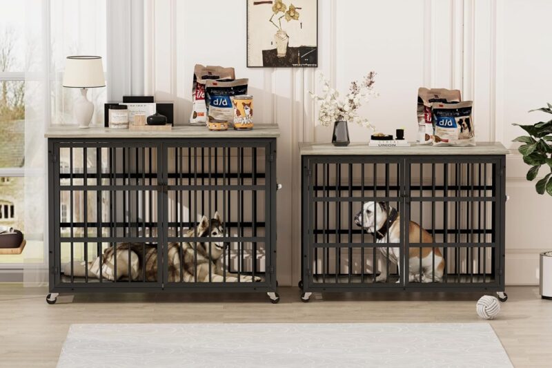 Furniture Style Dog Crate Wrought Iron e Door with Side Openings, Grey, 43.3''W x 29.9''D x 33.5''H. - Image 4