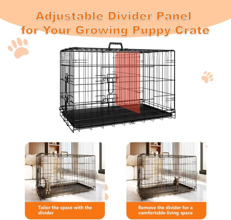 Durable & Portable 48" Double Door Dog Crate with Divider & Leak-Proof Tray – Foldable Metal Wire Cage for Indoor/Outdoor Use, Travel, and Pet Training (Large Dogs) - Image 3