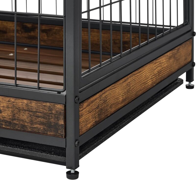 Indoor Dog Crate with Double Door Design Tray and Drawer Storage Space Dog Kennels for Inside 31.5" Wood Dog Crate, Brown - Image 5