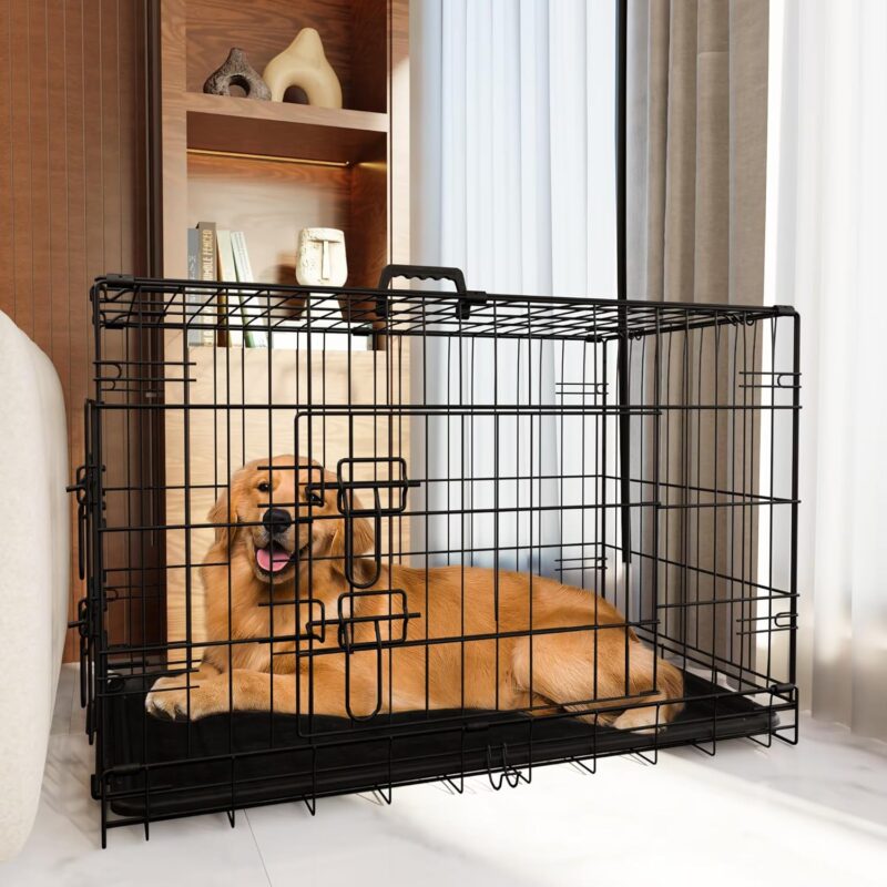 Durable & Portable 48" Double Door Dog Crate with Divider & Leak-Proof Tray – Foldable Metal Wire Cage for Indoor/Outdoor Use, Travel, and Pet Training (Large Dogs) - Image 8