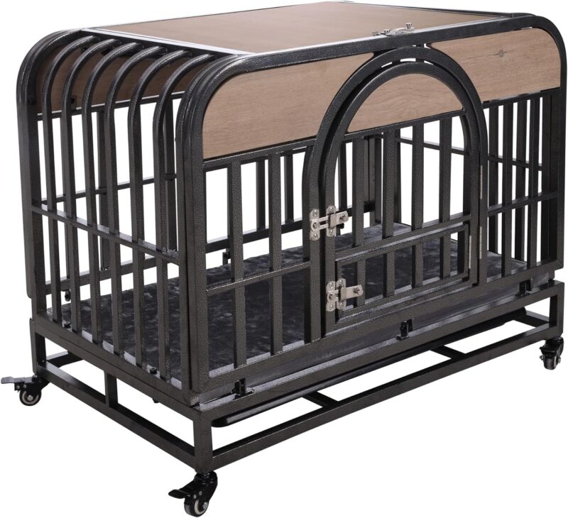 46in Heavy Duty Dog Crate, Furniture Style Dog Crate with Removable Trays and Wheels for High Anxiety Dogs PC736 - Image 3