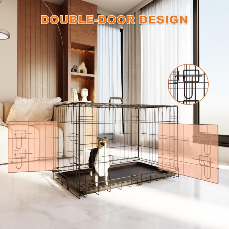 Durable & Portable 48" Double Door Dog Crate with Divider & Leak-Proof Tray – Foldable Metal Wire Cage for Indoor/Outdoor Use, Travel, and Pet Training (Large Dogs) - Image 5