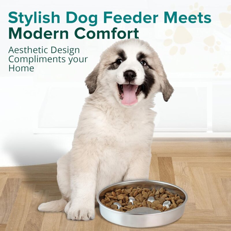 BarkNGo Slow Feeder Dog Bowl, Stainless Steel Slow Feeding Dog Bowl, 2 Cup Non-Slip Metal Slow Feeder Dog Bowl Suitable for Dry, Wet & Raw Food, Dog Water Bowl for Small & Medium Sized Fast Eater Dogs - Image 6
