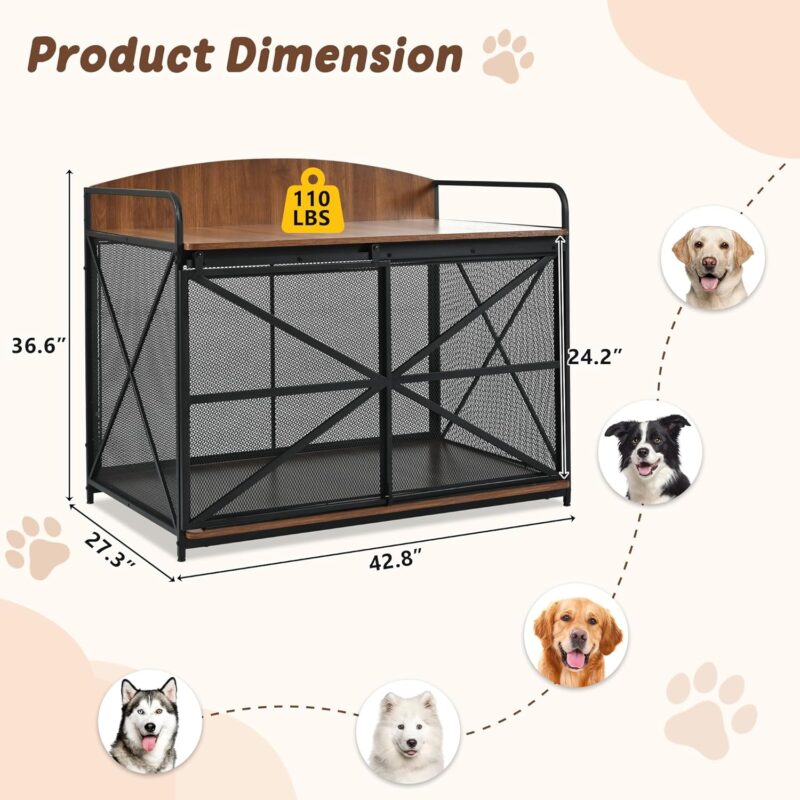 42.8" Heavy Duty Large Dog Crate Furniture for Big Medium Dog, Farmhouse Wooden Dog Kennel Indoor End Table, Decorative Pet House for Large Dogs (Brown) - Image 3