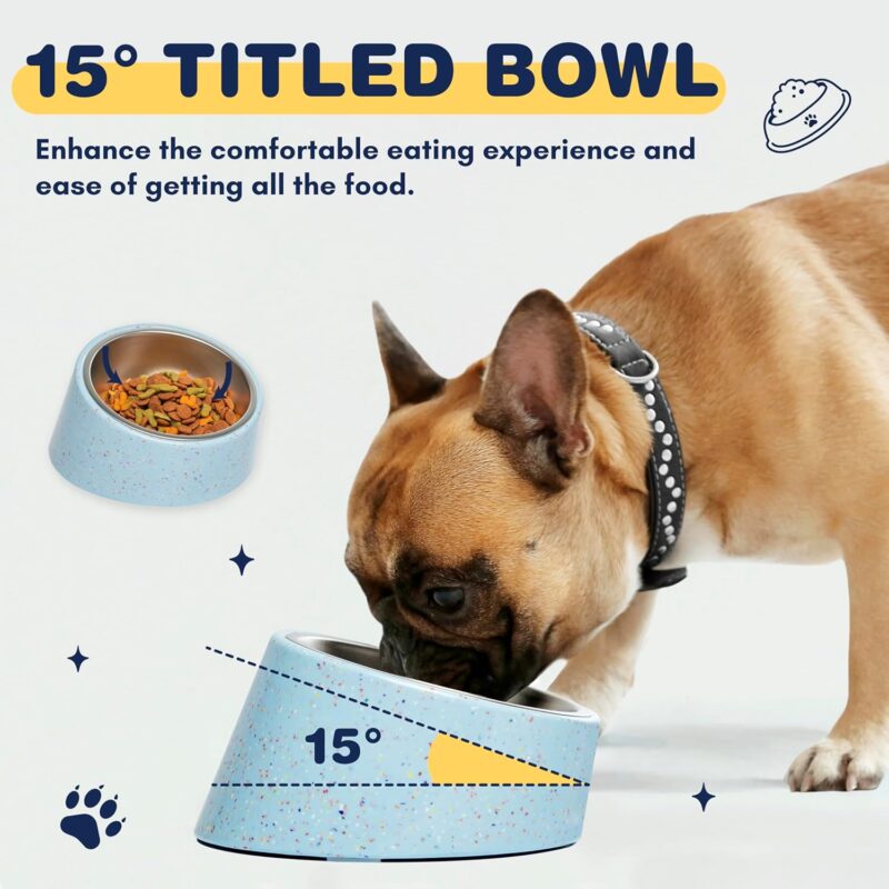 Bzyoo 2 Cup Tilted Dog Bowl for Small Dogs & Cats, Stylish Sprinkle Design, Elevated, Stainless Steel 16oz Inner Bowl, Non-Skid, Reduce Spillage, BPA-Free, Dishwasher Safe Color:Blue - Image 4