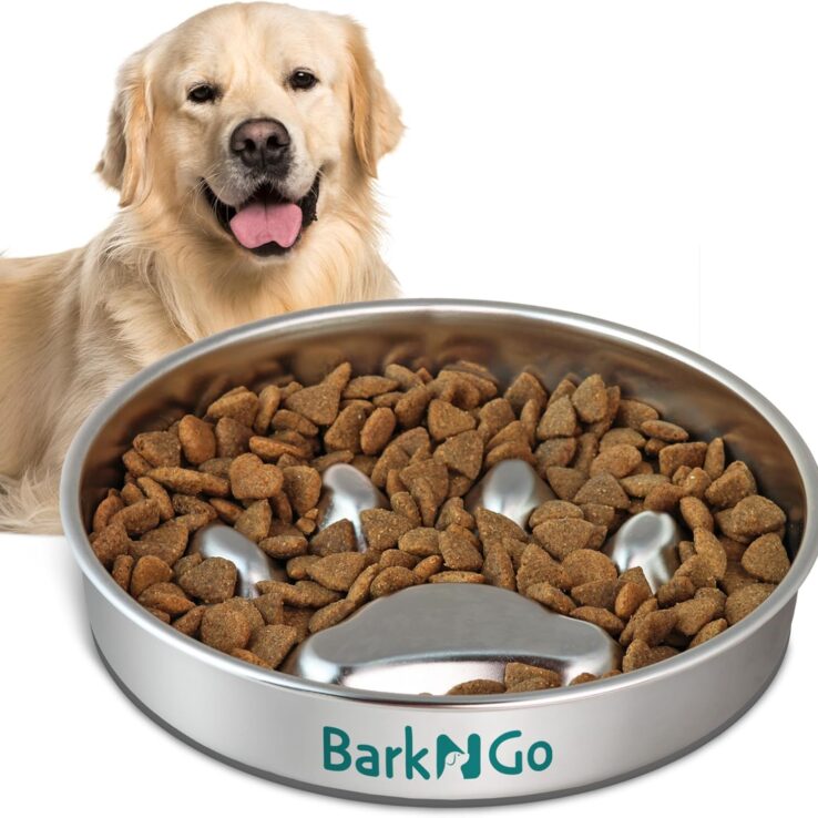 BarkNGo Slow Feeder Dog Bowl, Stainless Steel Slow Feeding Dog Bowl, 2 Cup Non-Slip Metal Slow Feeder Dog Bowl Suitable for Dry, Wet & Raw Food, Dog Water Bowl for Small & Medium Sized Fast Eater Dogs