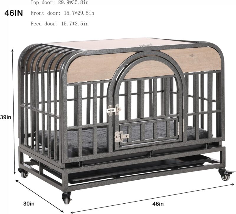 46in Heavy Duty Dog Crate, Furniture Style Dog Crate with Removable Trays and Wheels for High Anxiety Dogs PC736 - Image 2