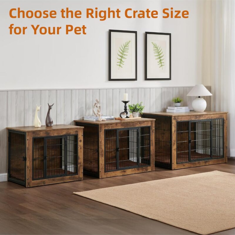 Multi-Functional Dog Crate Furniture with Cushion – 27" Wooden Dog Kennel with Double Doors, Rustic Brown, Adjustable Feet, and Easy Assembly (Small/Medium Dogs) - Image 9