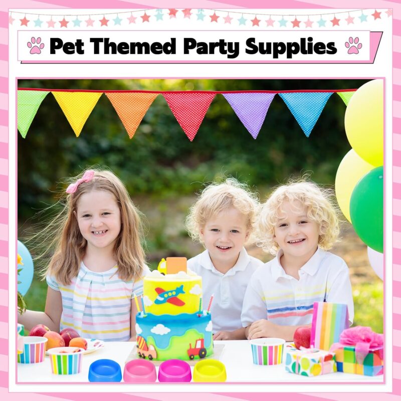 24 Pcs Pet Plastic Bowls Dogs Puppy Birthday Party Supplies Reusable Cat Food Feeding Water Dish Candy Colour Pet Bowls for Dog Birthday Party Favors, Blue Rose Red Yellow and Pink - Image 6