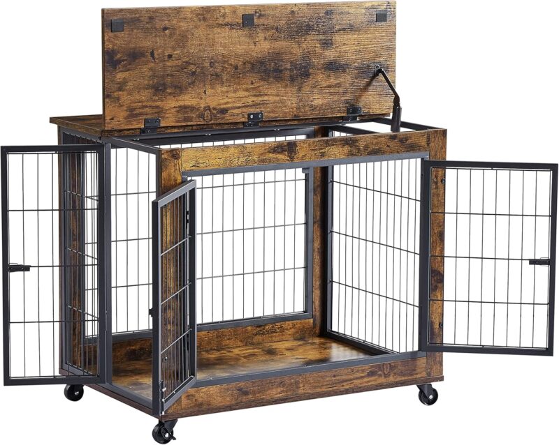 Dog Crate，Dog Crate Furniture with Wheels，Dog crates for Medium Dogs，Rustic Brown,360* Degree Visibility. (Brown,) - Image 6