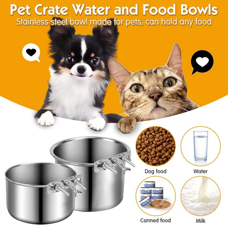 2 Pack Dog Crate Water Bowl Stainless Steel Dog Bowls No Spill Hanging Water Food Bowls for Kennel Cage Crate Mountable Pet Feeder Dish for Medium and Small Dog Cat Pet (6.3" x 4") - Image 5