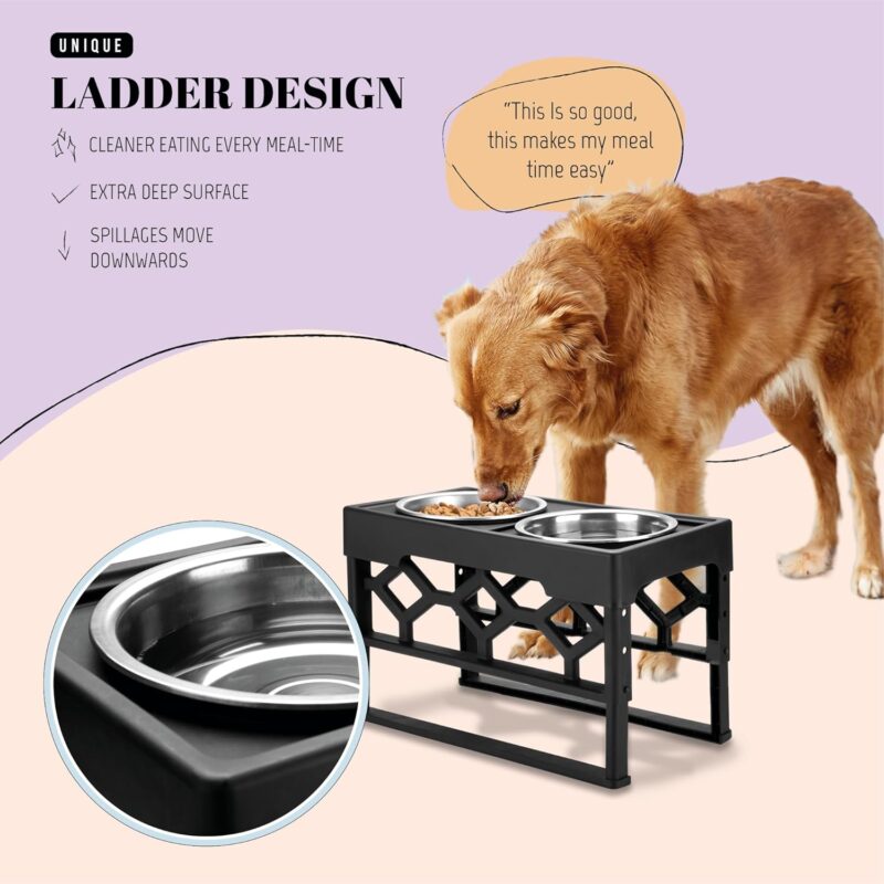 Large Dog Bowls Elevated, 4 Height Adjustable Raised Dog Bowl Stand with 2 Stainless Steel Food and Water Bowls Set, Tall Dogs Feeding Station with Anti-Slip Base for Medium Large Breeds Dogs - Image 8