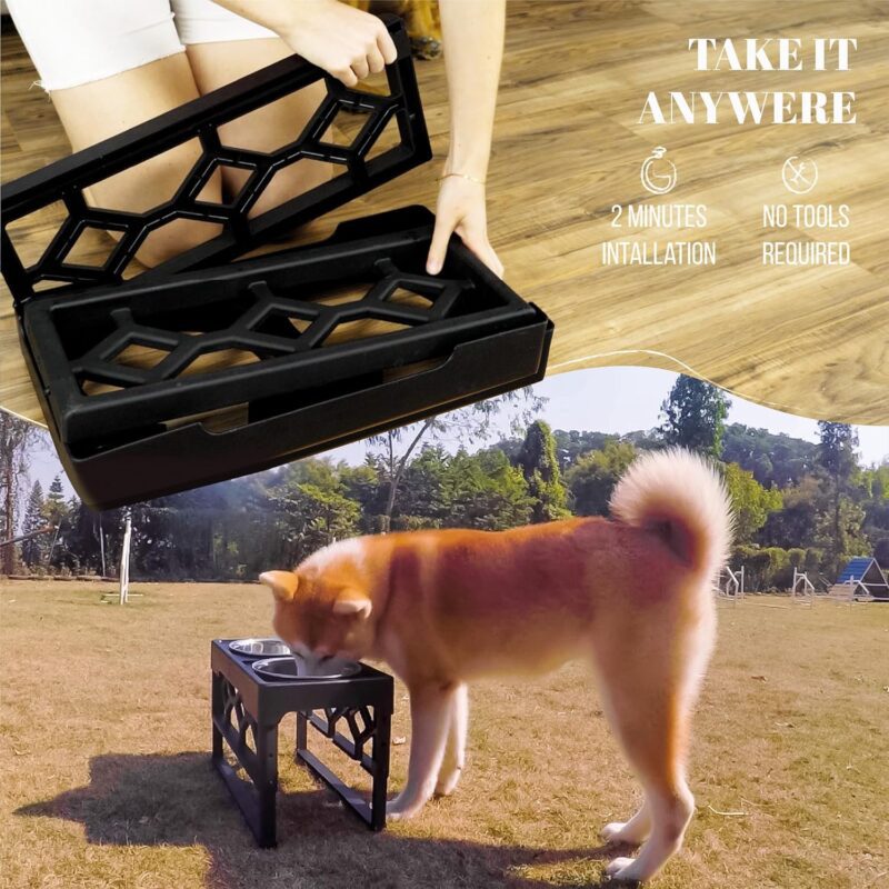 Large Dog Bowls Elevated, 4 Height Adjustable Raised Dog Bowl Stand with 2 Stainless Steel Food and Water Bowls Set, Tall Dogs Feeding Station with Anti-Slip Base for Medium Large Breeds Dogs - Image 6